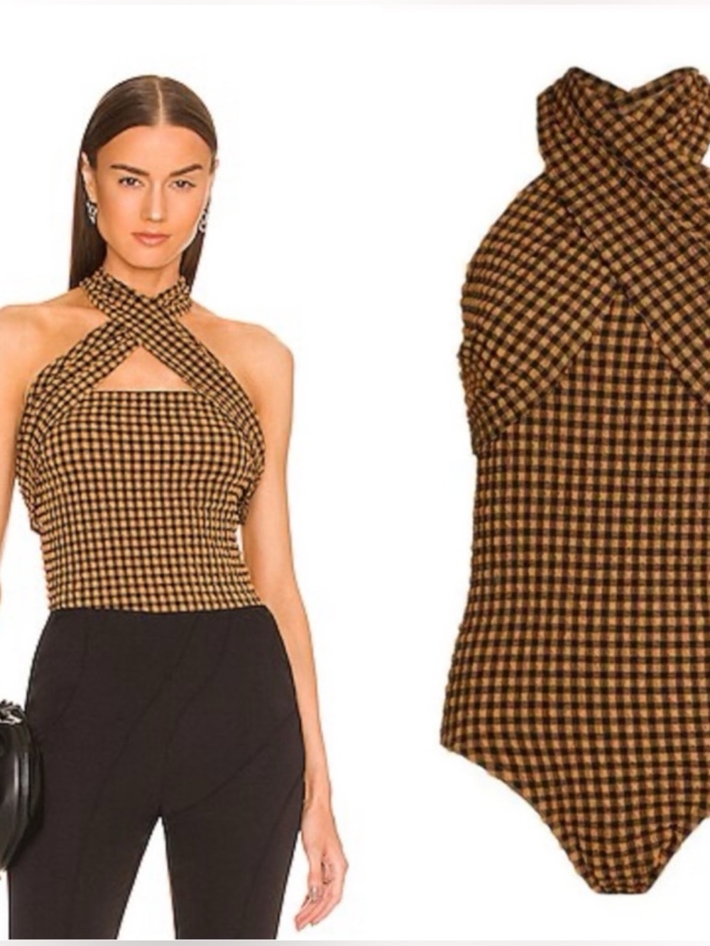 Nanushka Rana Brown Checked Seersucker Sleeveless Top M